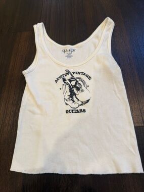 Brandy Melville Cream Ribbed Tank with Austin Vintage Guitars Graphic